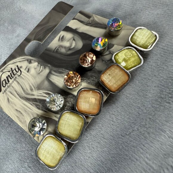 Vanity Multi-Color Stud Earrings Set Of 6 Pair Pierced Post Casual Collection - Picture 12 of 16